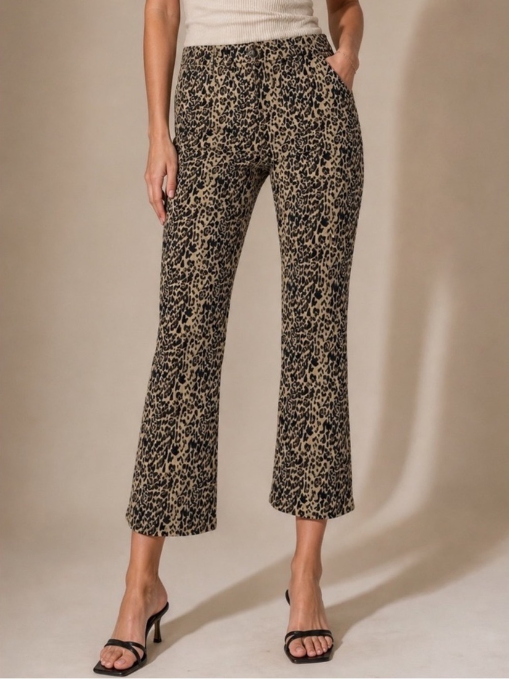 J. Crew Leopard Print Boot Cut Pants in Tan and Black
